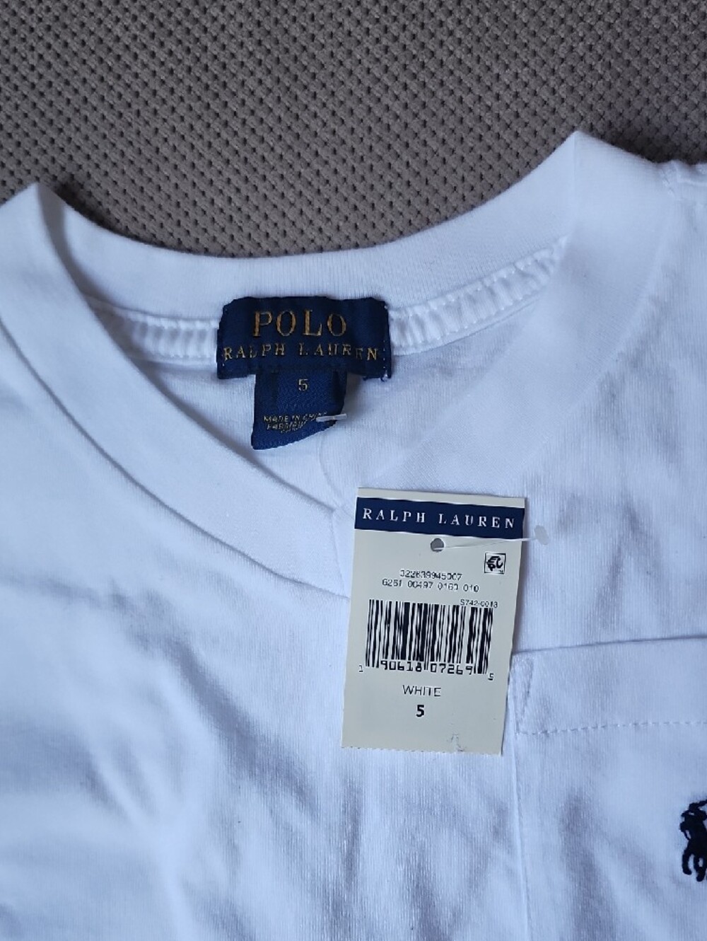 Polo by Ralph Lauren White V-Neck Pocket Tee with Navy Pony - Picture 2 of 5